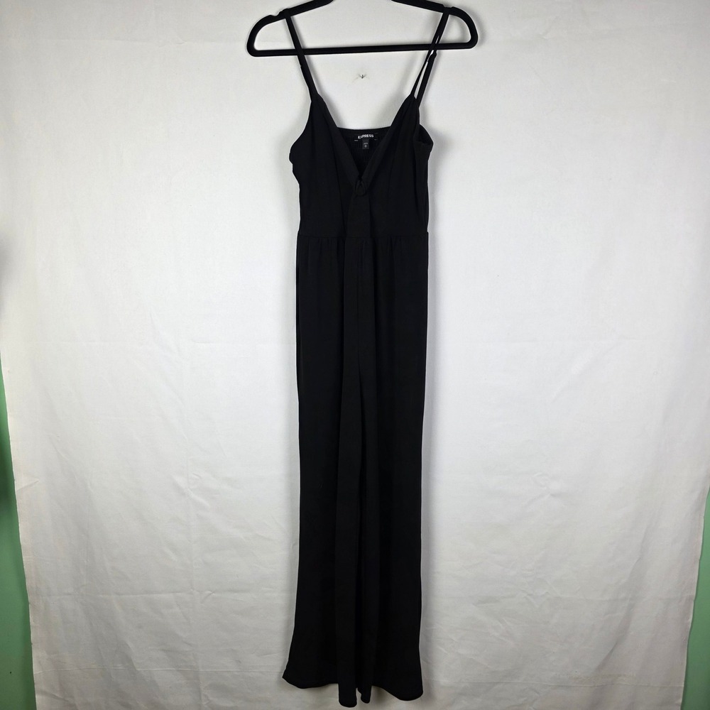 Express Womens Black Wide Leg V-Neck Smocked Back Jumpsuit Size M RN 55285
